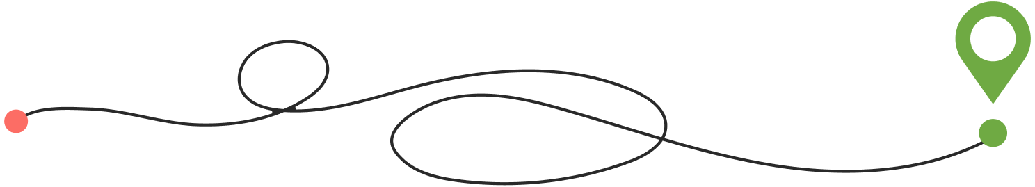 A squiggly line with a starting point on the left a map location pointer on the far right.