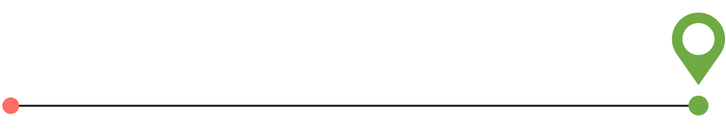 A straight line connecting a starting point and a map location pin.