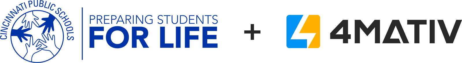 The Cincinnati Public Schools logo and the 4MATIV logo side by side.